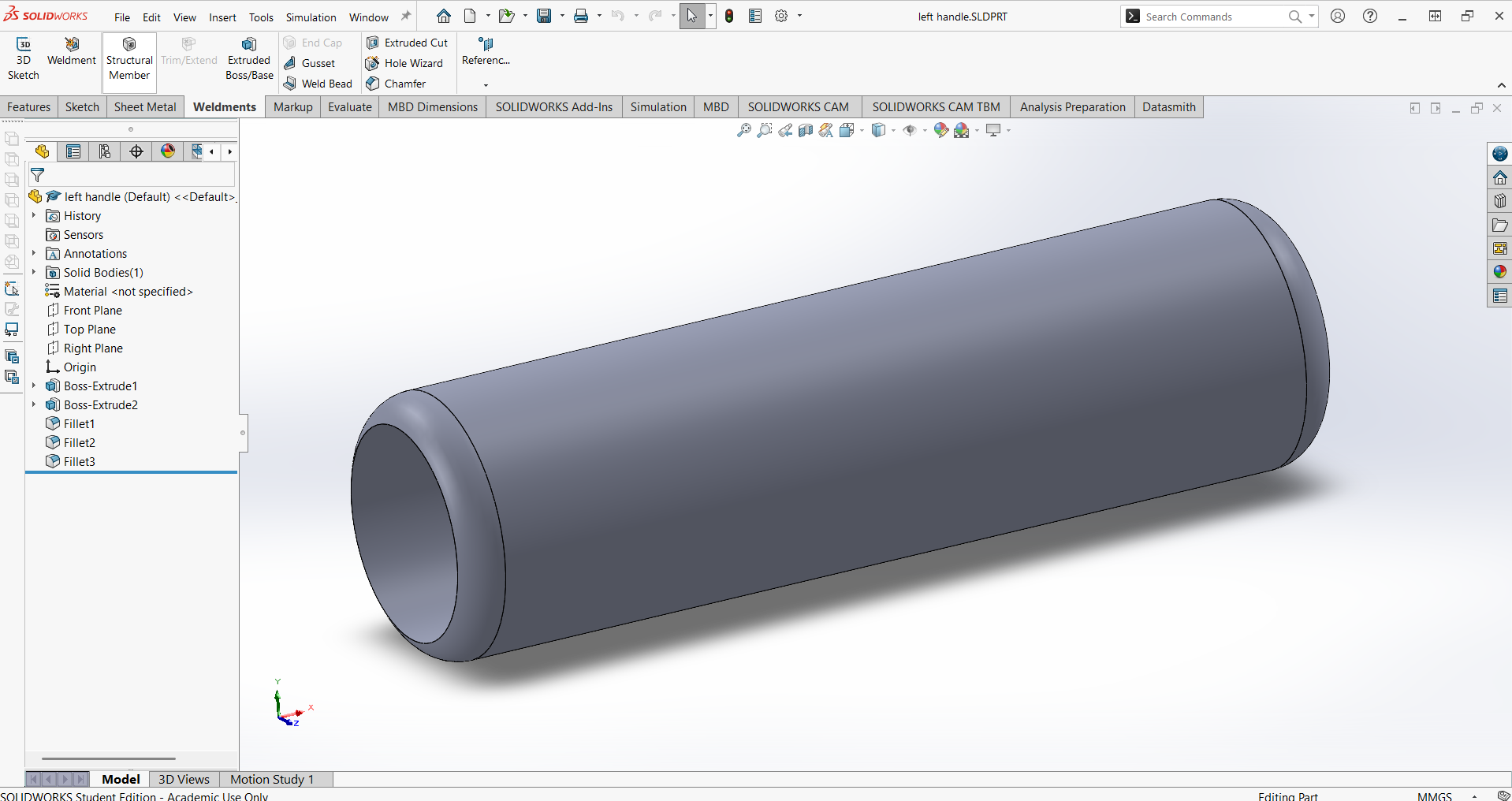 CAD model of left handle